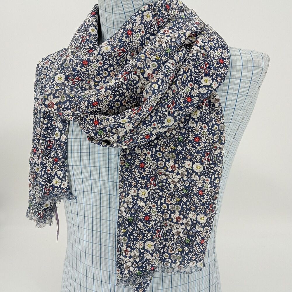 J.Crew x Liberty Art Fabrics 100% Silk Floral Fringe Scarf Wrap English Preppy